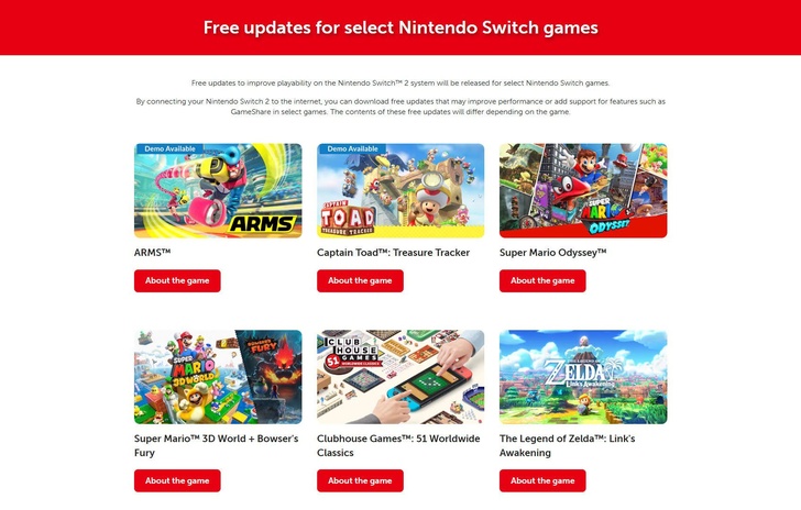 Switch 2 i dettagli degli aggiornamenti gratuiti per 12 giochi first party