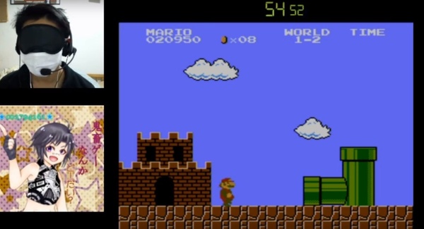 Finisce Super Mario Bros. in 15 minuti... bendato!