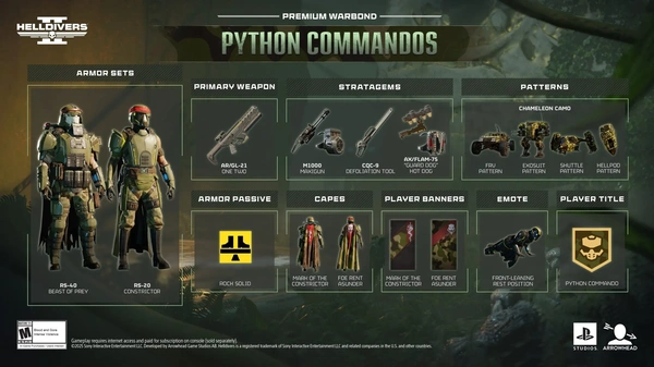 Helldivers 2 si prepara al Warbond Commando Python