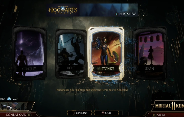 Mortal Kombat 11 spuntano le pubblicità di Hogwarts Legacy nei menù 