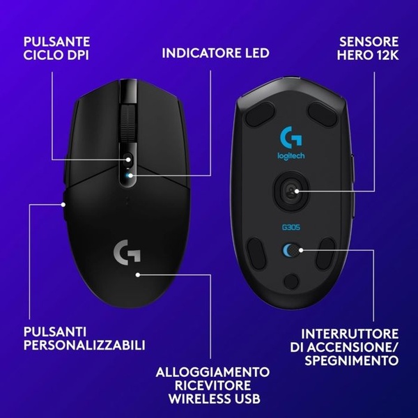 Logitech G305 Lightspeed - Mouse wireless ad alte prestazioni