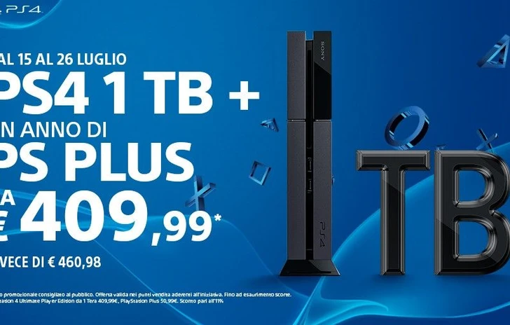 Offerta di lancio per PS4 1TB e un anno di Plus