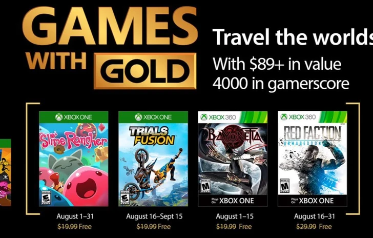 Ecco i titoli ufficiali dei Games With Gold di Agosto