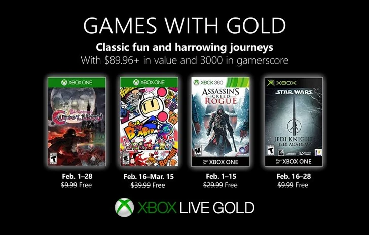 Annunciati i Games With Gold di Febbraio