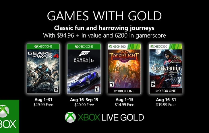 Ecco quali sono i titoli Games With Gold di agosto