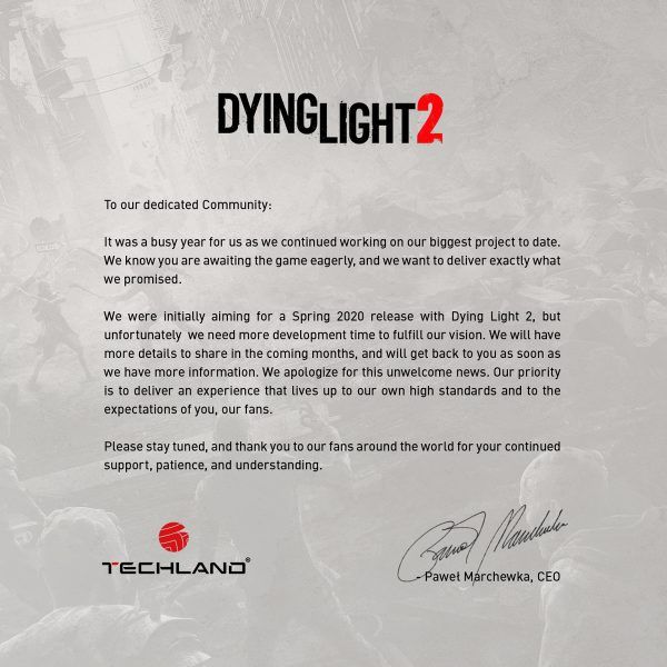 Anche Dying Light 2 posticipa