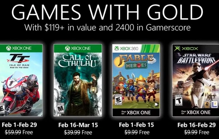Games With Gold di Febbraio ecco quali sono