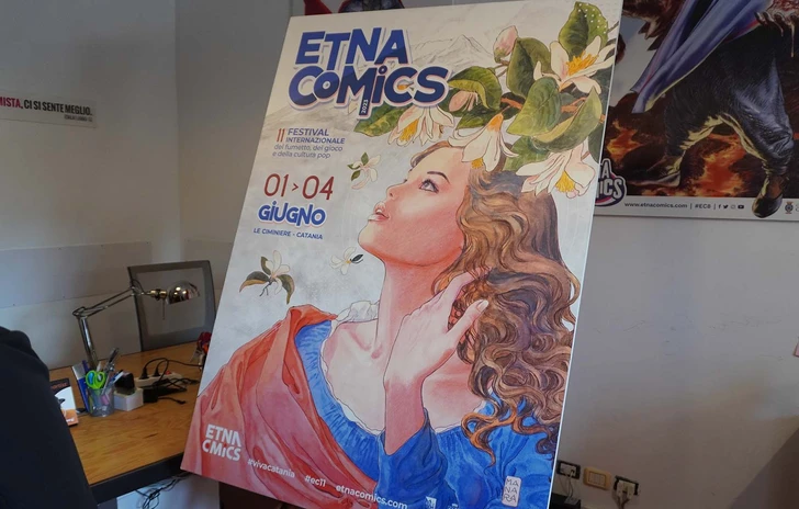 Etna Comics 2023 ecco il manifesto di Milo Manara lo sguardo rivolto al cielo e una bellezza eterea pura e immortale