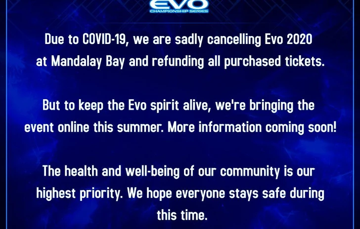 Il torneo EVO 2020 perde contro il Coronavirus